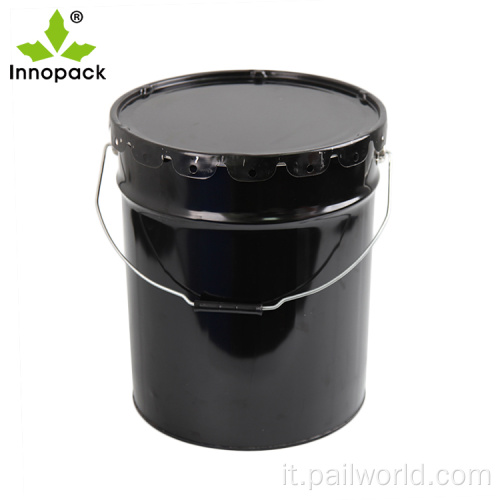 Secchio in metallo nero da 5 galloni con coperchio e maniglia